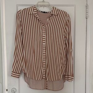 Women’s Brown Striped Button-Down Blouse